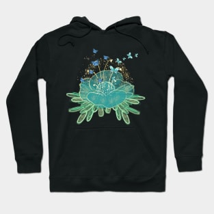 Beautiful Teal Blue Flower and Butterflies Aesthetic Hoodie